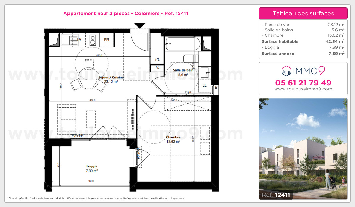 Plan et surfaces, Programme neuf Colomiers Référence n° 12411