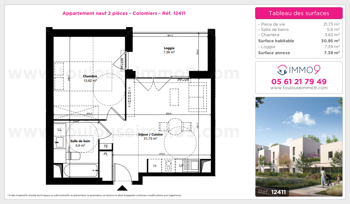 Plan et surfaces, Programme neuf Colomiers Référence n° 12411