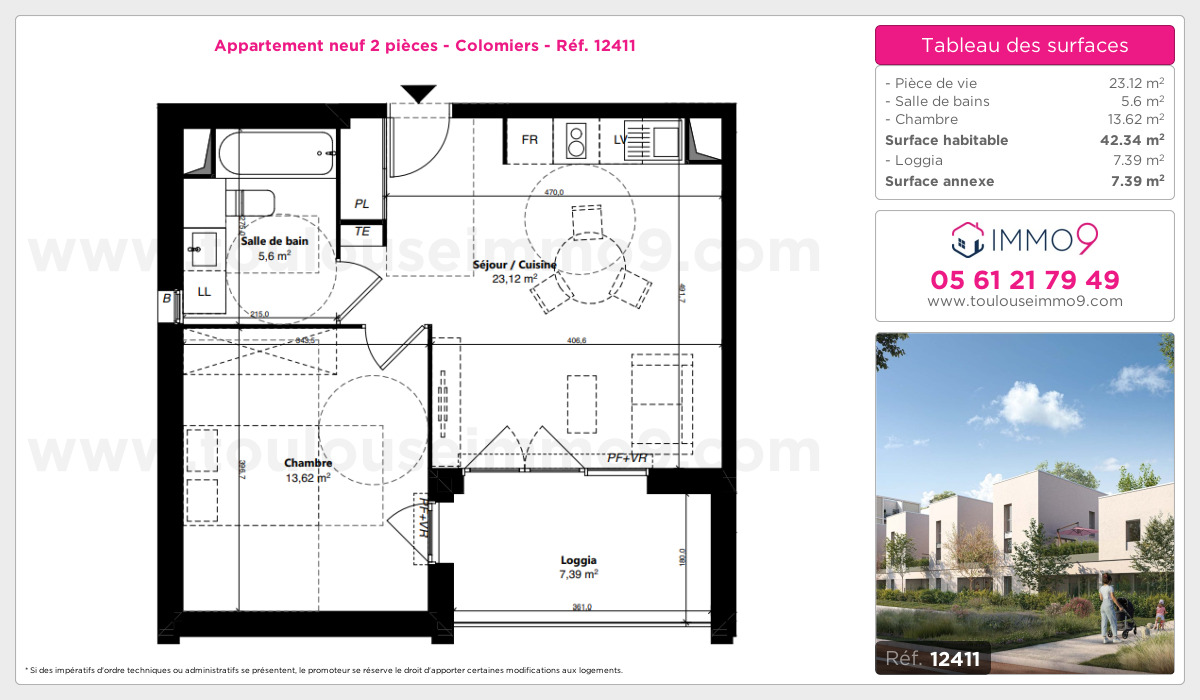 Plan et surfaces, Programme neuf Colomiers Référence n° 12411