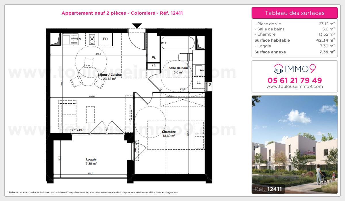 Plan et surfaces, Programme neuf Colomiers Référence n° 12411