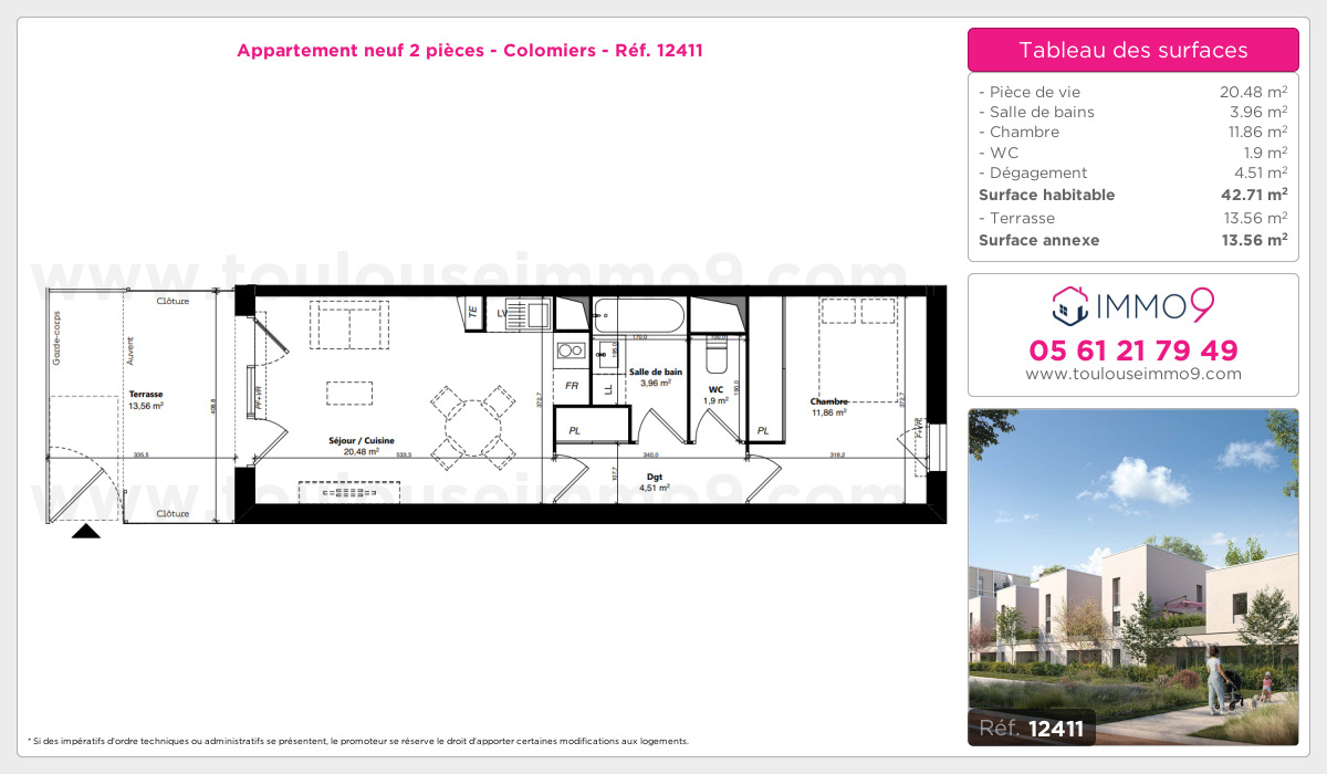 Plan et surfaces, Programme neuf Colomiers Référence n° 12411