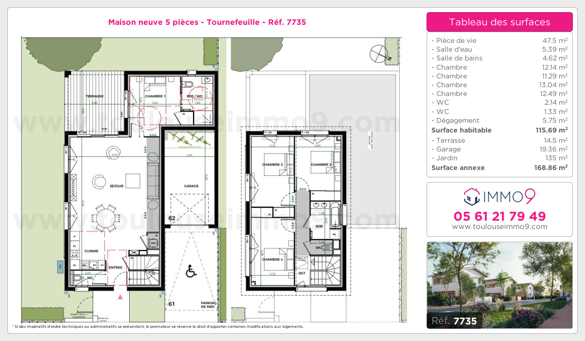 Plan et surfaces, Programme neuf Tournefeuille Référence n° 7735