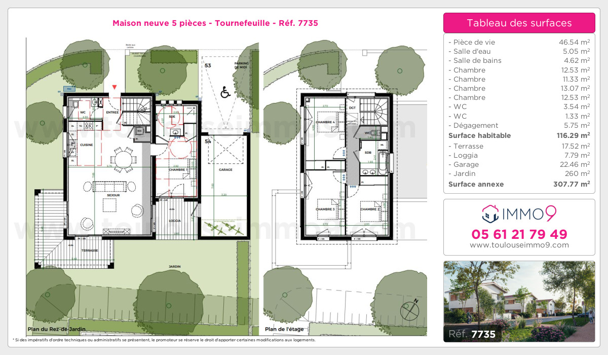 Plan et surfaces, Programme neuf Tournefeuille Référence n° 7735