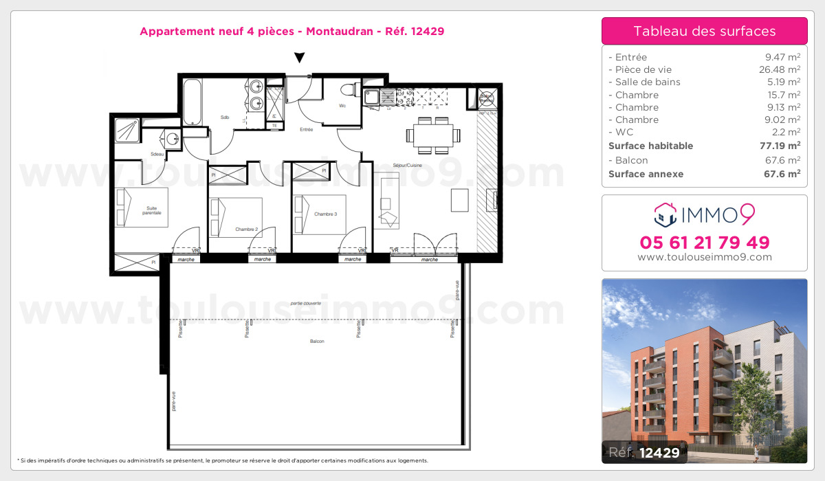 Plan et surfaces, Programme neuf Toulouse : Montaudran Référence n° 12429