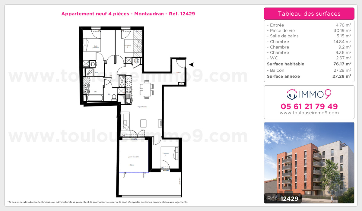 Plan et surfaces, Programme neuf Toulouse : Montaudran Référence n° 12429