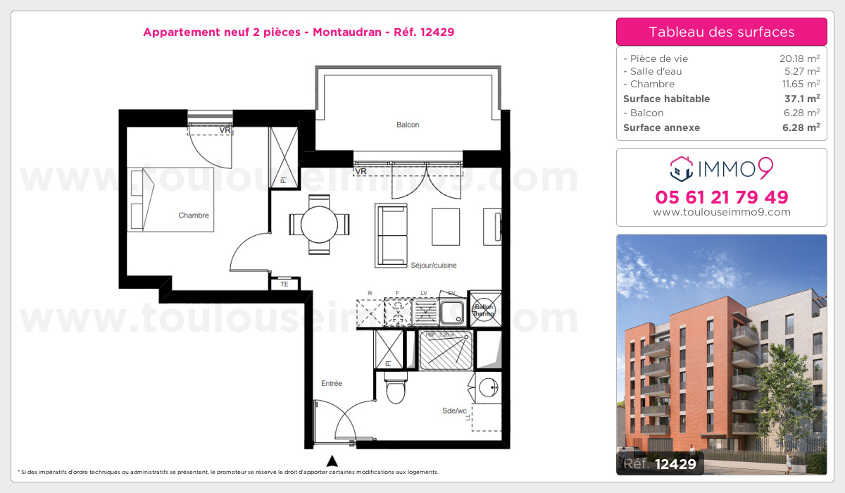 Plan et surfaces, Programme neuf Toulouse : Montaudran Référence n° 12429