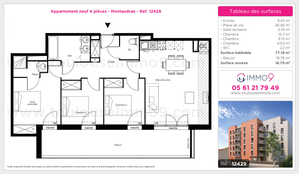 Plan et surfaces, Programme neuf Toulouse : Montaudran Référence n° 12429