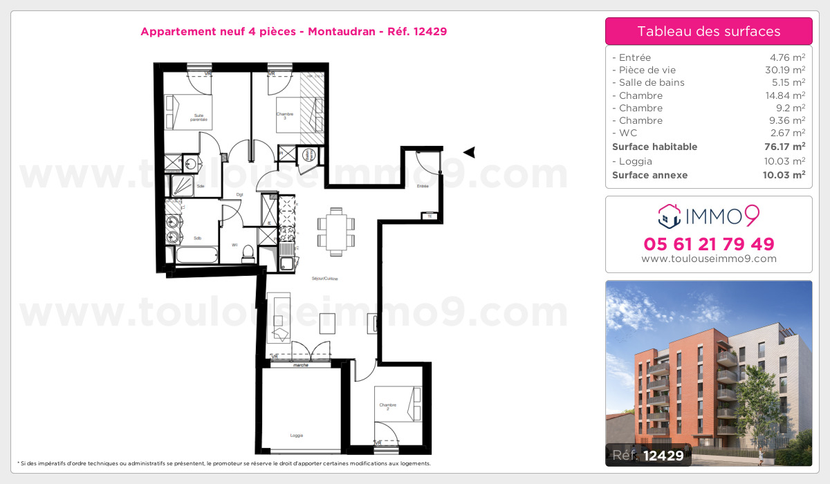 Plan et surfaces, Programme neuf Toulouse : Montaudran Référence n° 12429