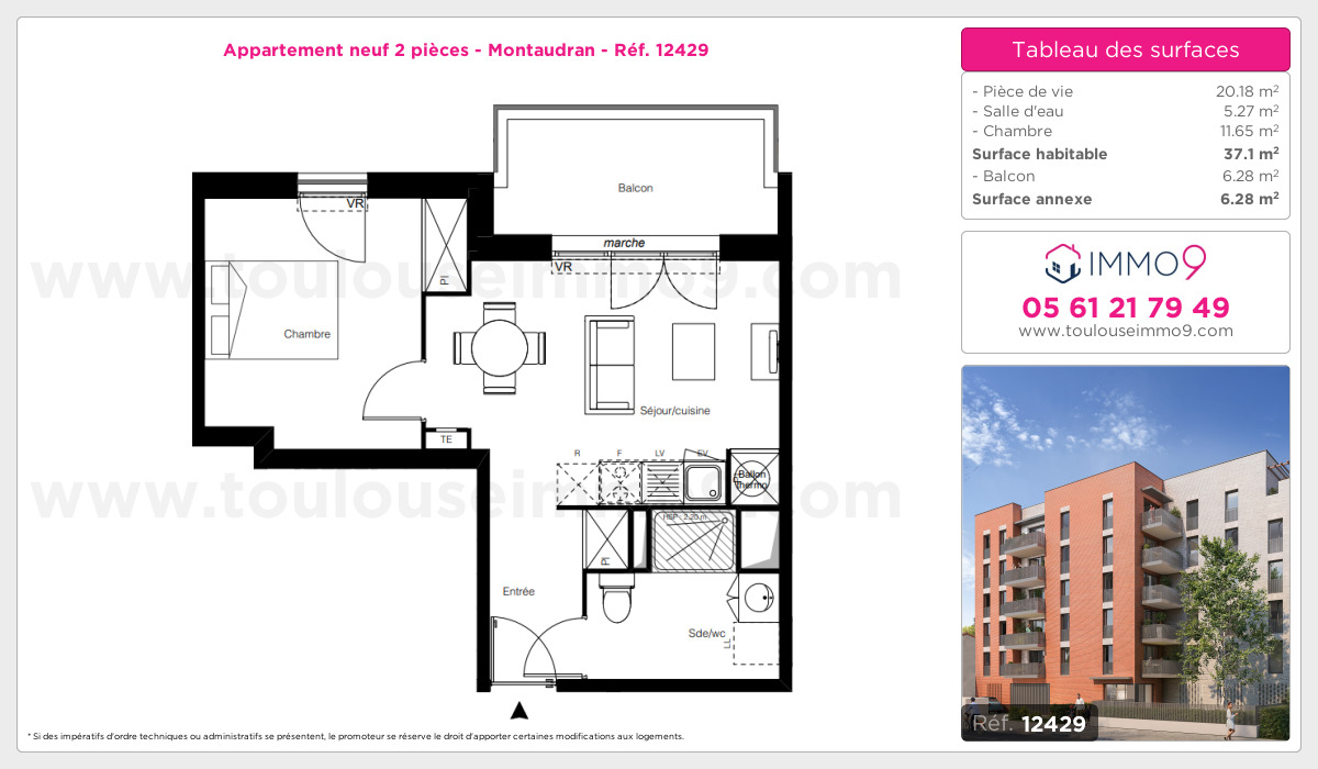 Plan et surfaces, Programme neuf Toulouse : Montaudran Référence n° 12429