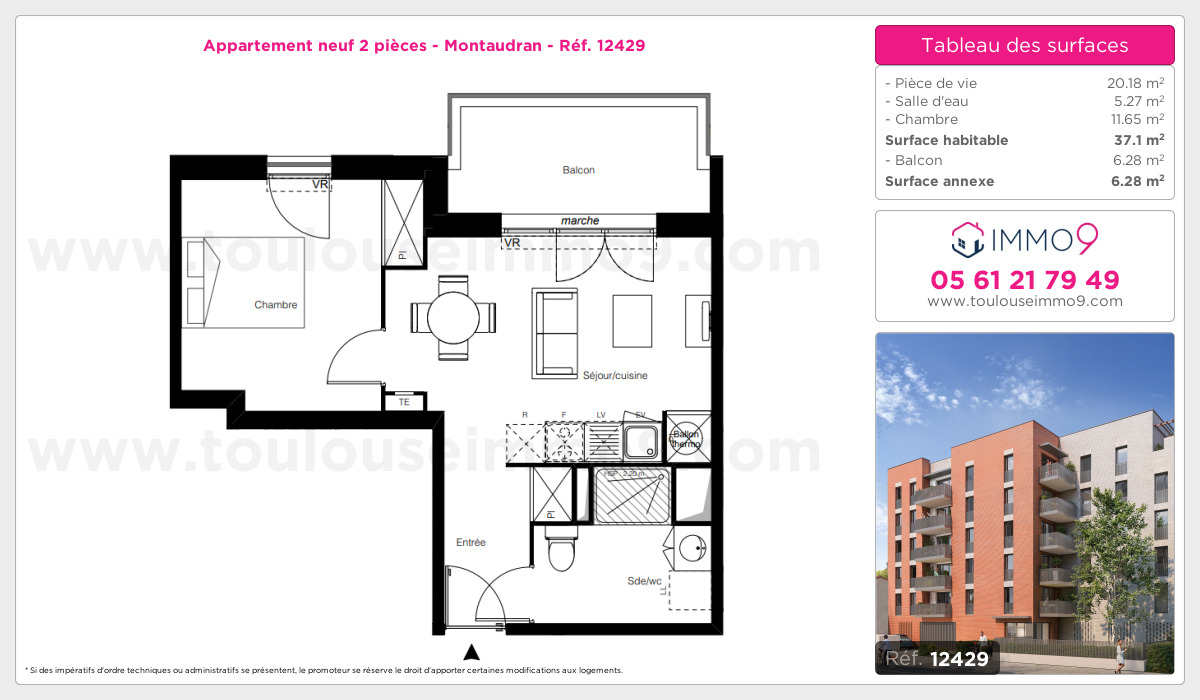 Plan et surfaces, Programme neuf Toulouse : Montaudran Référence n° 12429