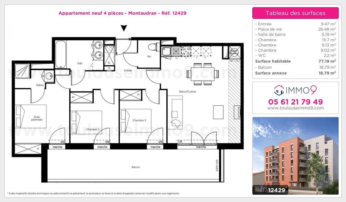 Plan et surfaces, Programme neuf Toulouse : Montaudran Référence n° 12429