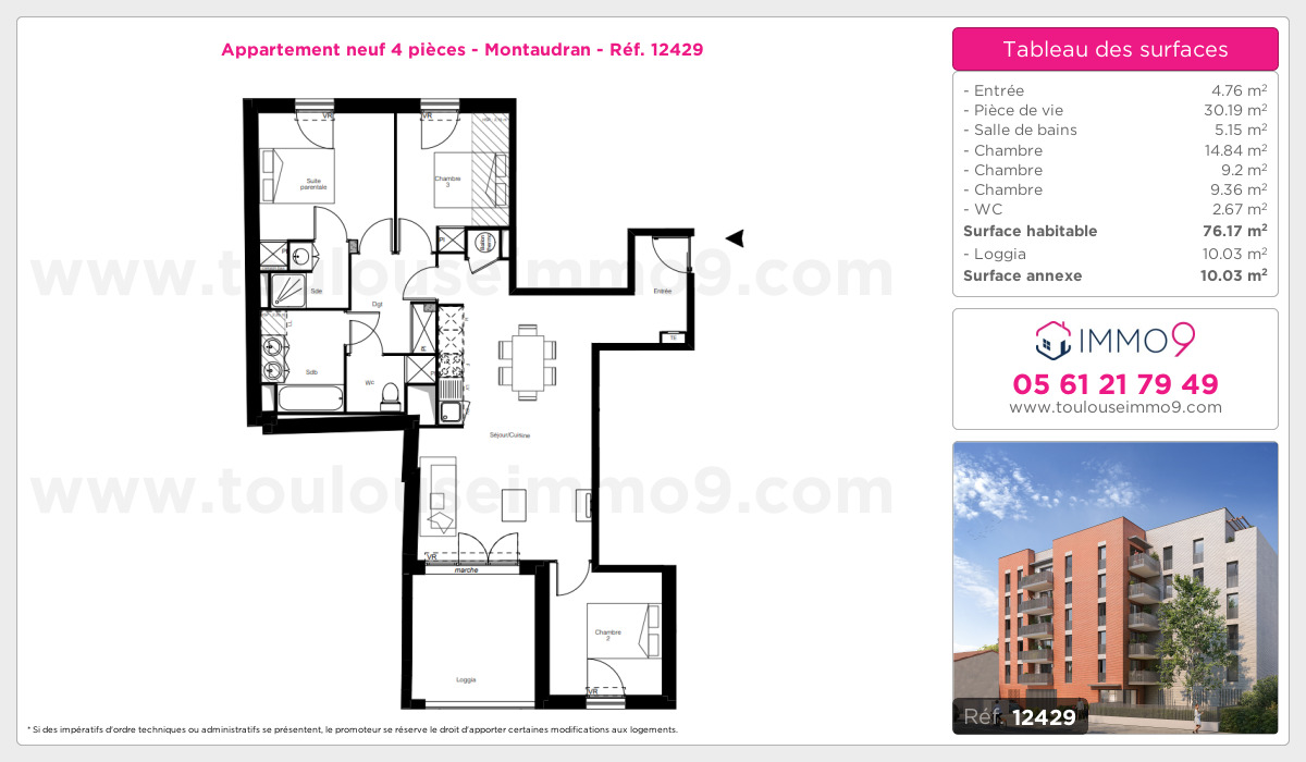 Plan et surfaces, Programme neuf Toulouse : Montaudran Référence n° 12429