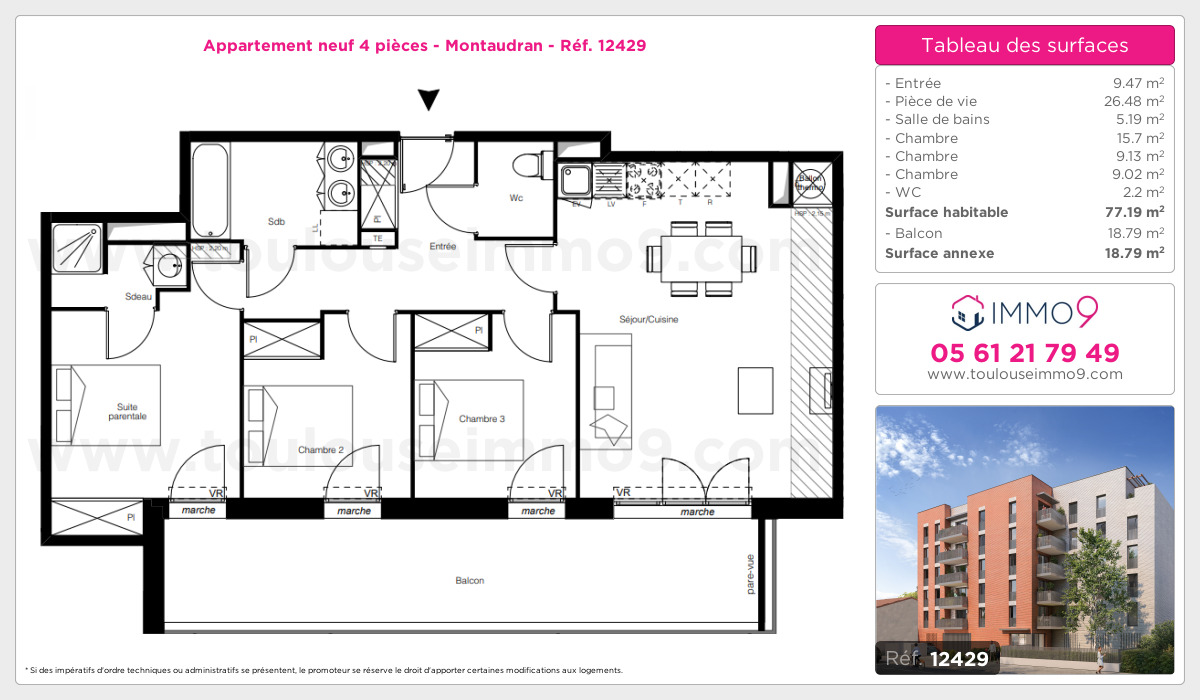 Plan et surfaces, Programme neuf Toulouse : Montaudran Référence n° 12429
