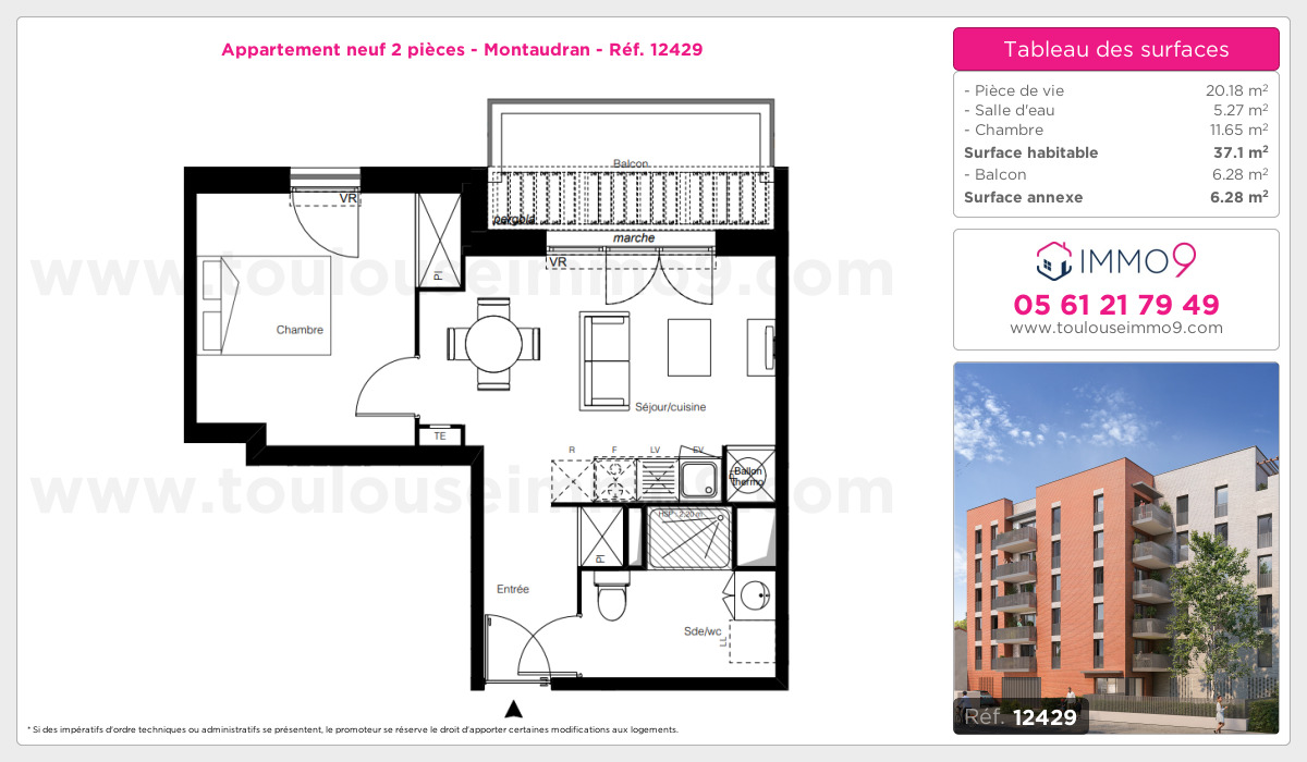 Plan et surfaces, Programme neuf Toulouse : Montaudran Référence n° 12429