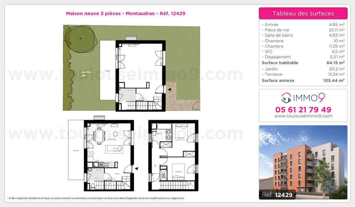 Plan et surfaces, Programme neuf Toulouse : Montaudran Référence n° 12429
