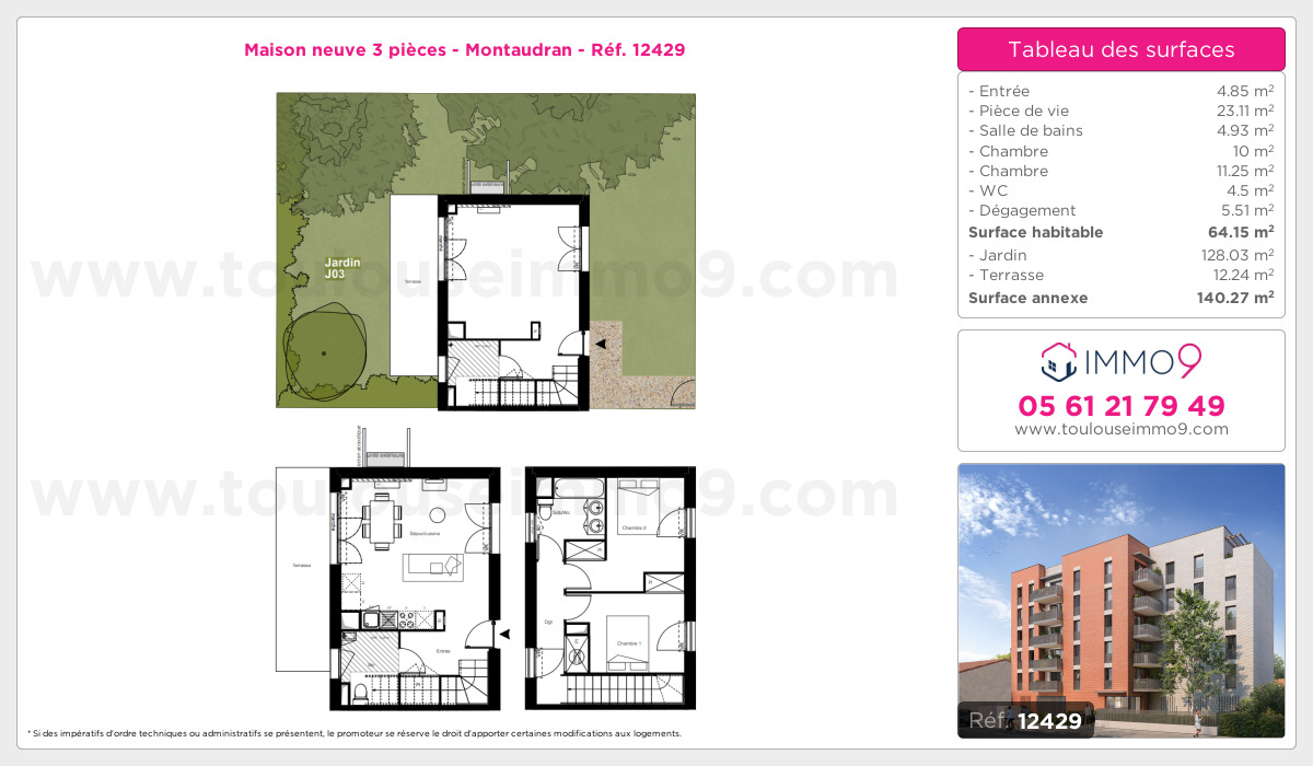 Plan et surfaces, Programme neuf Toulouse : Montaudran Référence n° 12429