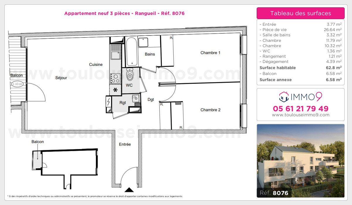 Plan et surfaces, Programme neuf Toulouse : Rangueil Référence n° 8076