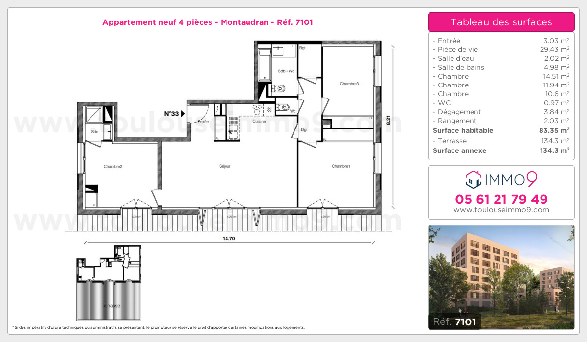Plan et surfaces, Programme neuf Toulouse : Montaudran Référence n° 7101