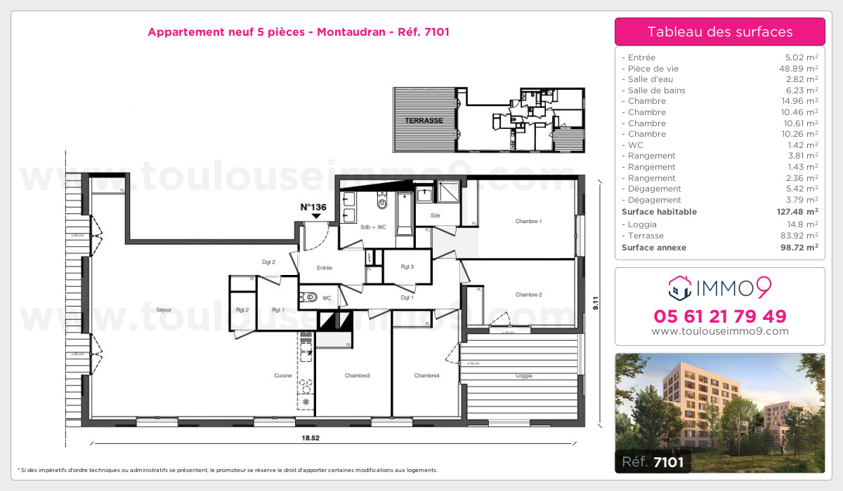 Plan et surfaces, Programme neuf Toulouse : Montaudran Référence n° 7101