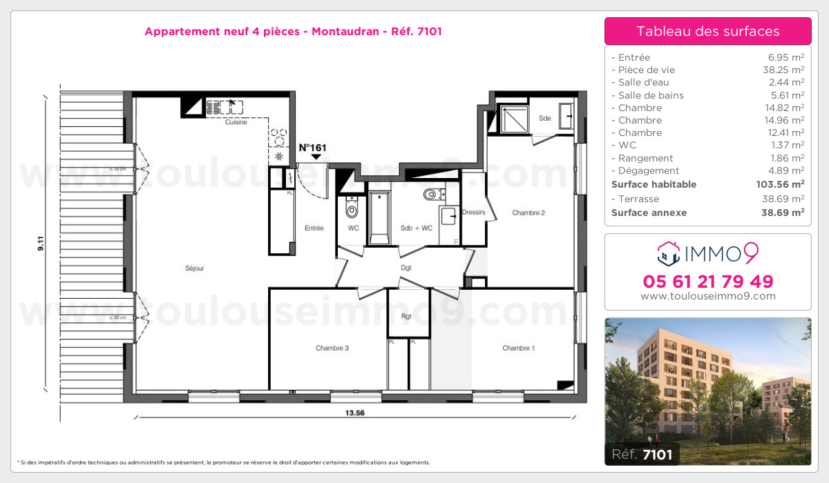 Plan et surfaces, Programme neuf Toulouse : Montaudran Référence n° 7101