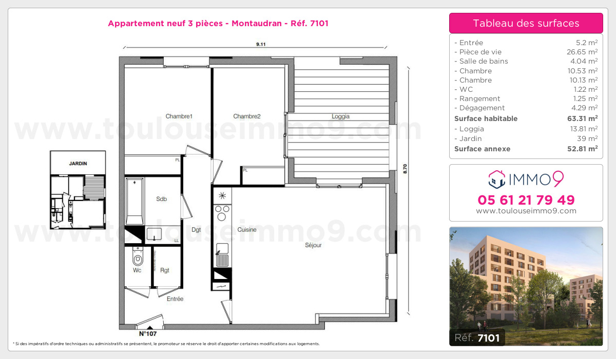Plan et surfaces, Programme neuf Toulouse : Montaudran Référence n° 7101
