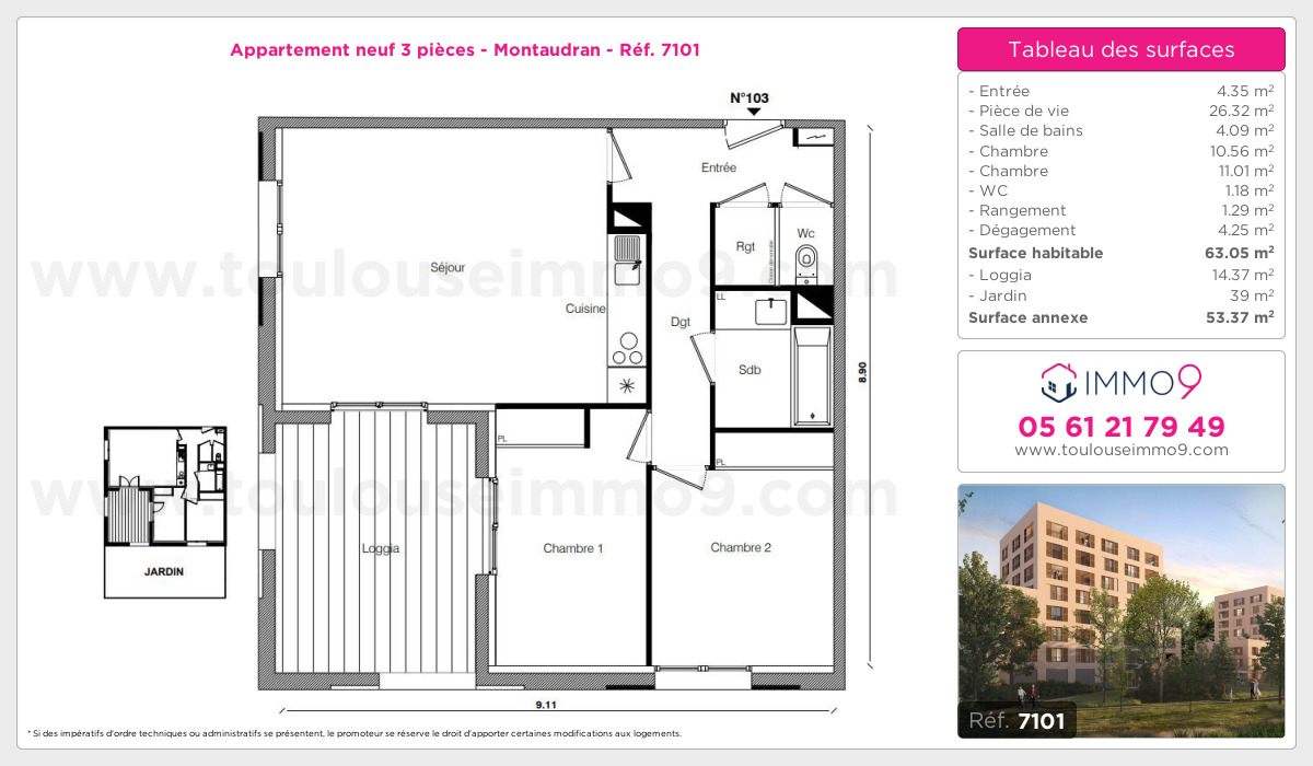 Plan et surfaces, Programme neuf Toulouse : Montaudran Référence n° 7101