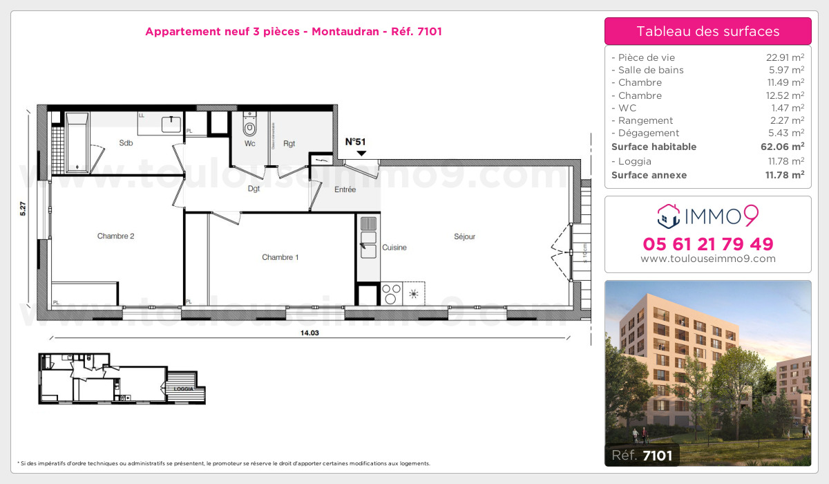 Plan et surfaces, Programme neuf Toulouse : Montaudran Référence n° 7101