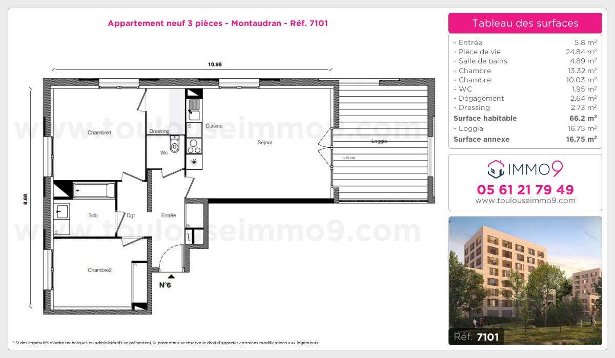 Plan et surfaces, Programme neuf Toulouse : Montaudran Référence n° 7101