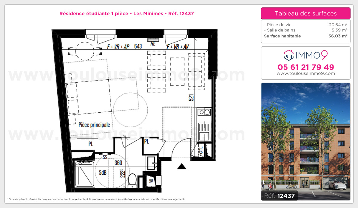 Plan et surfaces, Programme neuf Toulouse : Minimes Référence n° 12437