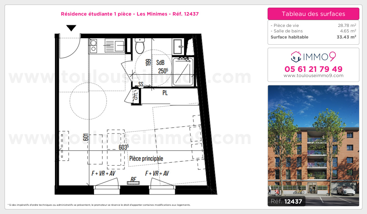 Plan et surfaces, Programme neuf Toulouse : Minimes Référence n° 12437