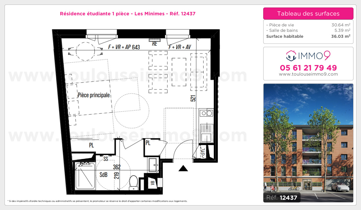 Plan et surfaces, Programme neuf Toulouse : Minimes Référence n° 12437