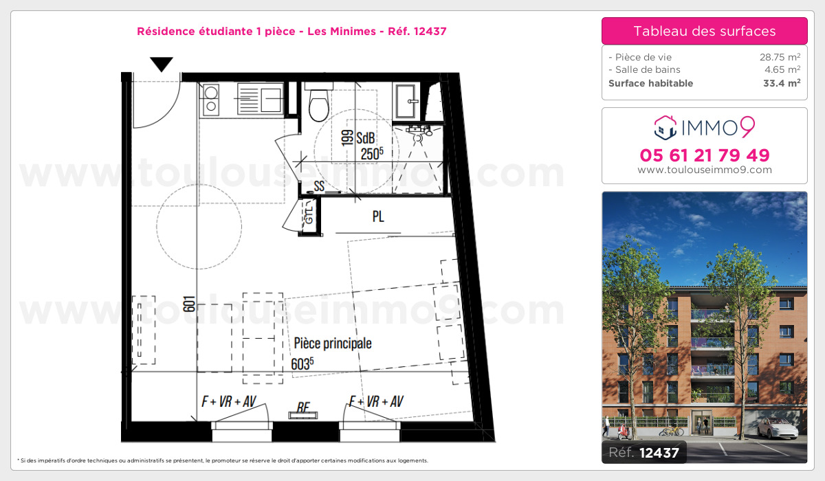 Plan et surfaces, Programme neuf Toulouse : Minimes Référence n° 12437