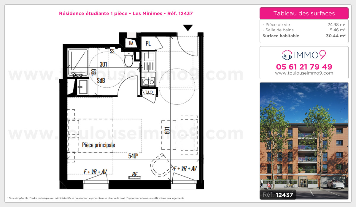 Plan et surfaces, Programme neuf Toulouse : Minimes Référence n° 12437