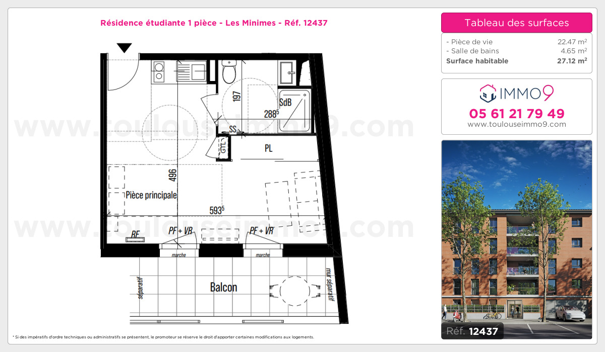 Plan et surfaces, Programme neuf Toulouse : Minimes Référence n° 12437