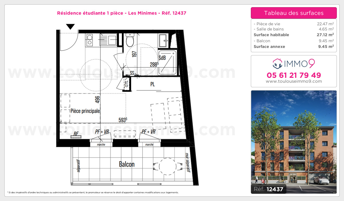 Plan et surfaces, Programme neuf Toulouse : Minimes Référence n° 12437