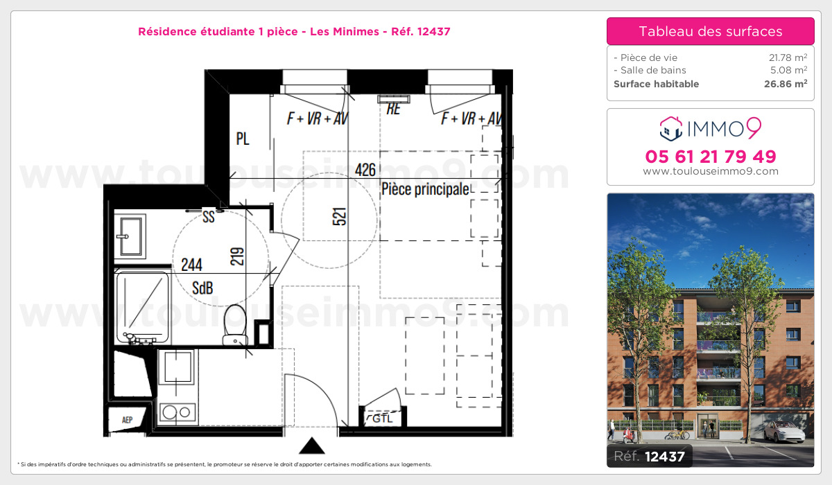 Plan et surfaces, Programme neuf Toulouse : Minimes Référence n° 12437