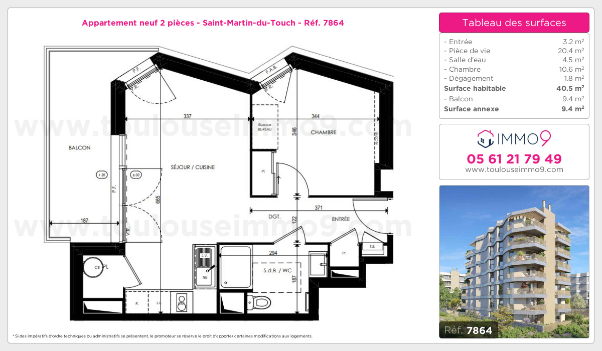 Plan et surfaces, Programme neuf Toulouse : Saint-Martin-du-Touch Référence n° 7864