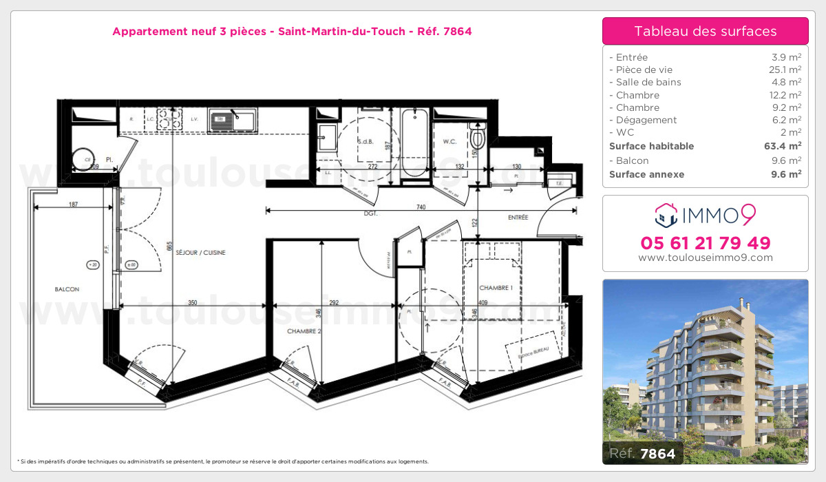 Plan et surfaces, Programme neuf Toulouse : Saint-Martin-du-Touch Référence n° 7864