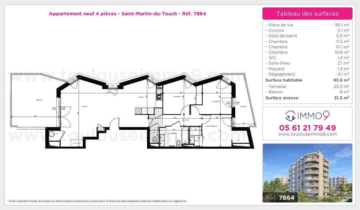 Plan et surfaces, Programme neuf Toulouse : Saint-Martin-du-Touch Référence n° 7864