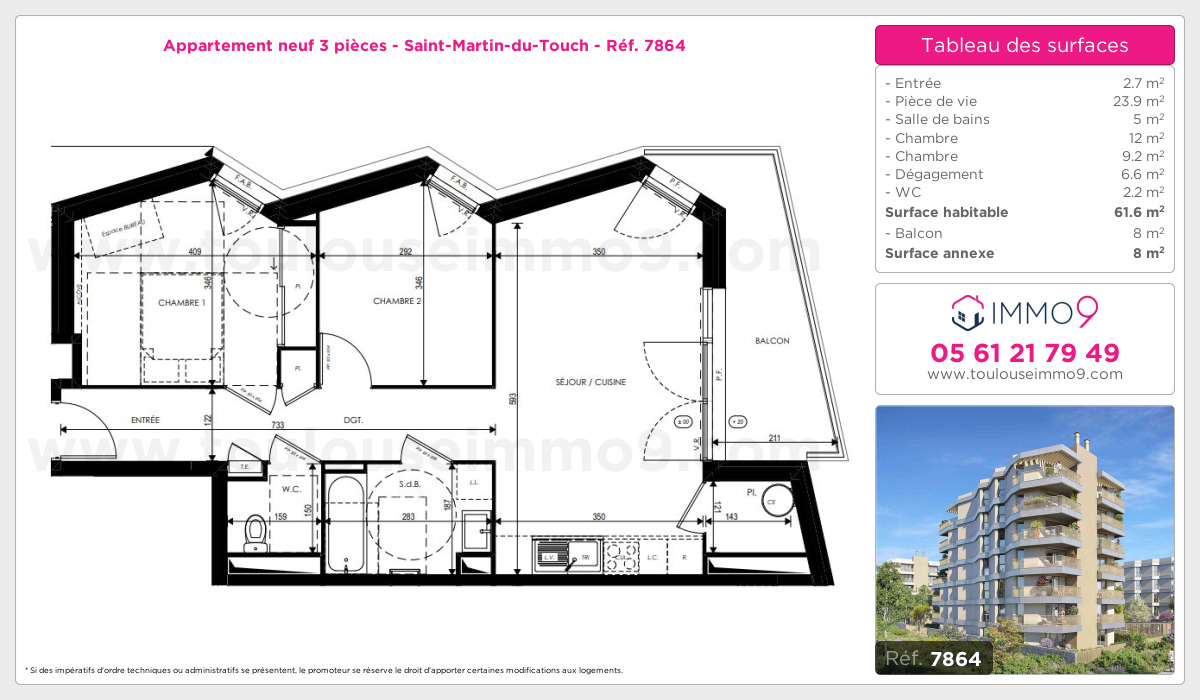 Plan et surfaces, Programme neuf Toulouse : Saint-Martin-du-Touch Référence n° 7864