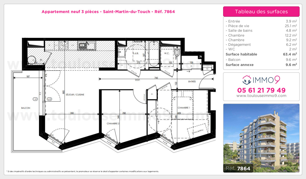 Plan et surfaces, Programme neuf Toulouse : Saint-Martin-du-Touch Référence n° 7864