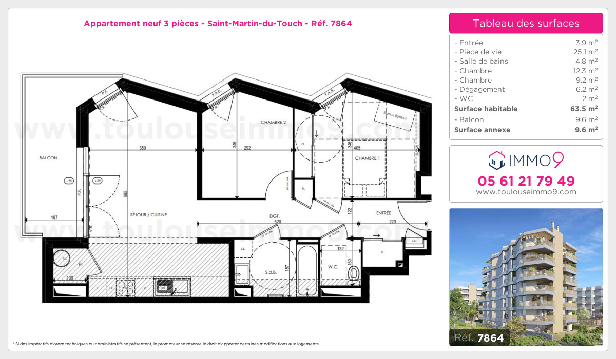 Plan et surfaces, Programme neuf Toulouse : Saint-Martin-du-Touch Référence n° 7864