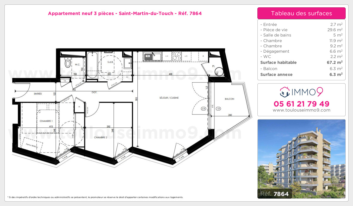 Plan et surfaces, Programme neuf Toulouse : Saint-Martin-du-Touch Référence n° 7864