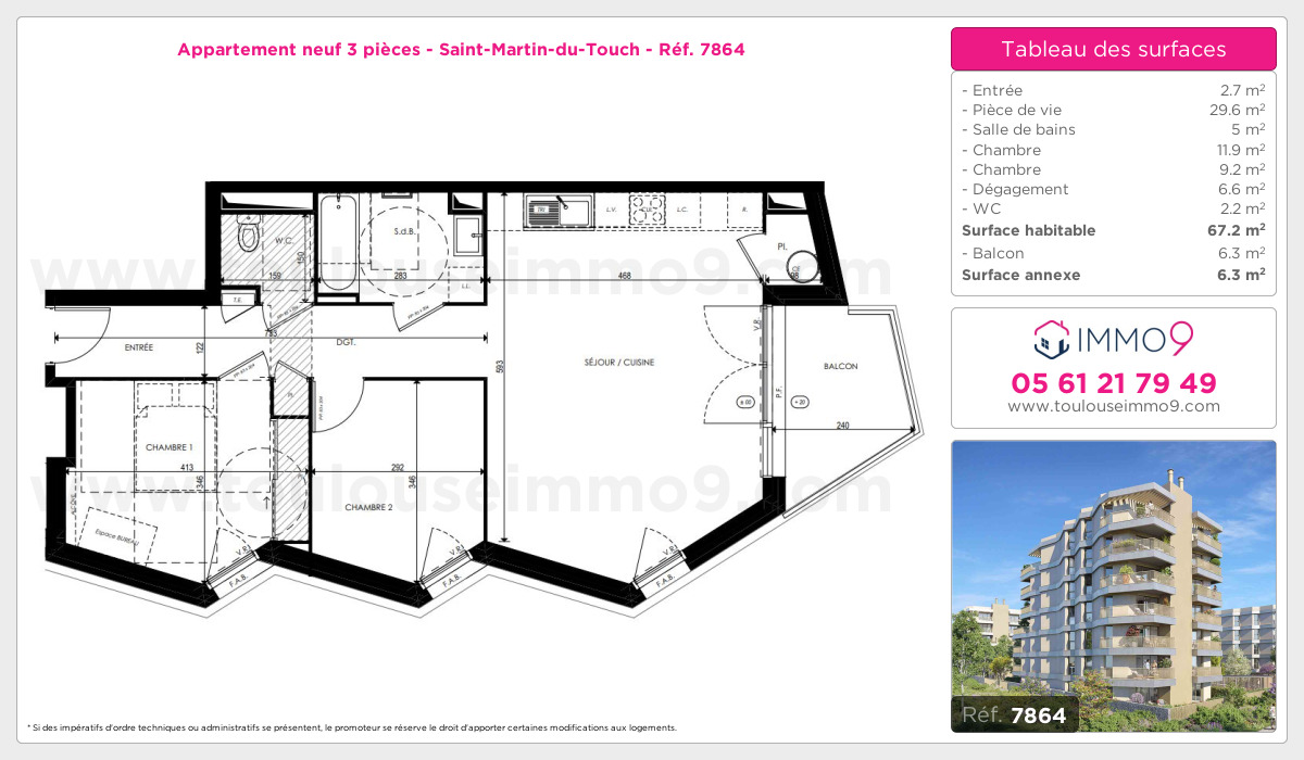 Plan et surfaces, Programme neuf Toulouse : Saint-Martin-du-Touch Référence n° 7864