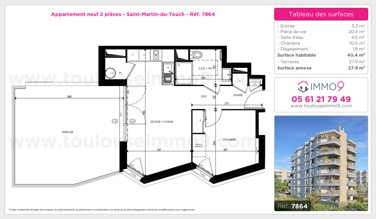 Plan et surfaces, Programme neuf Toulouse : Saint-Martin-du-Touch Référence n° 7864