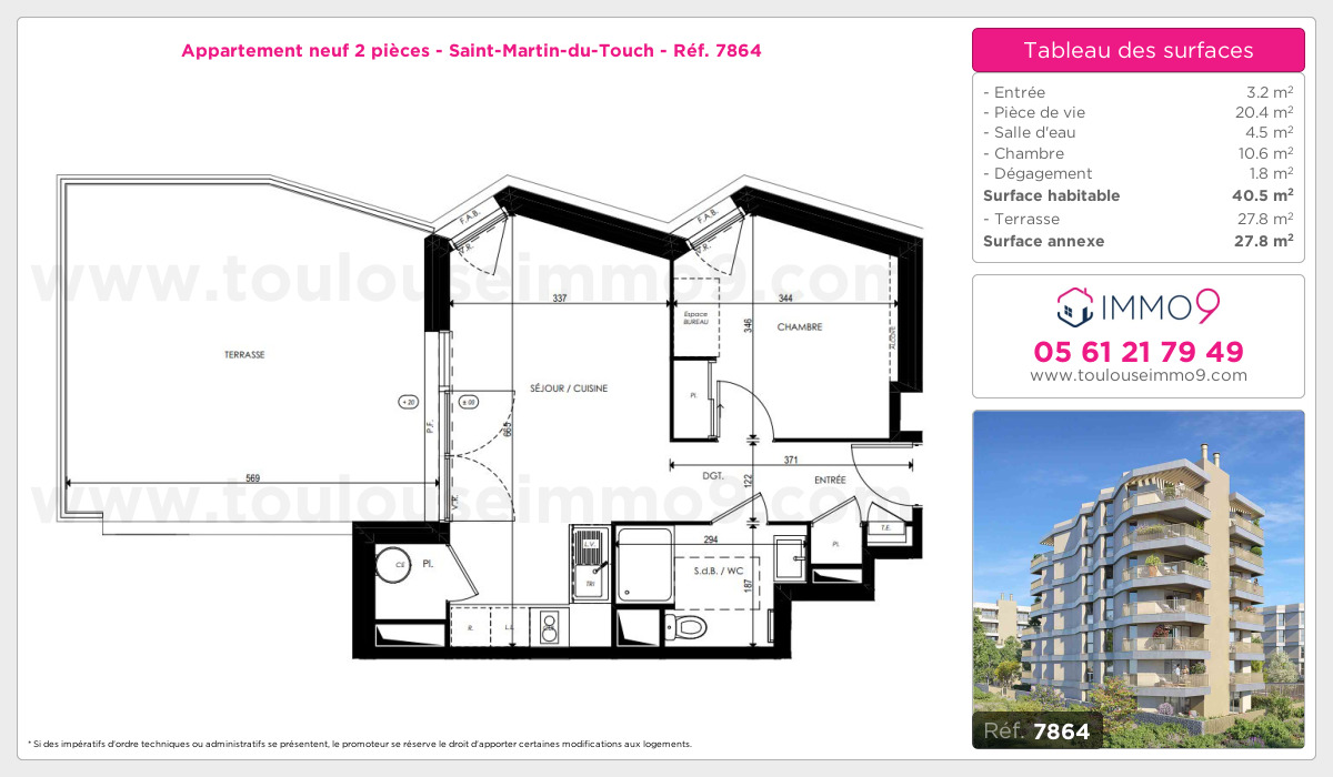 Plan et surfaces, Programme neuf Toulouse : Saint-Martin-du-Touch Référence n° 7864
