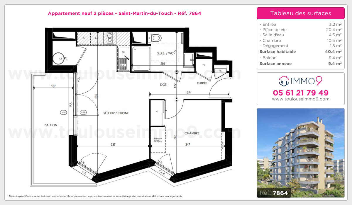 Plan et surfaces, Programme neuf Toulouse : Saint-Martin-du-Touch Référence n° 7864