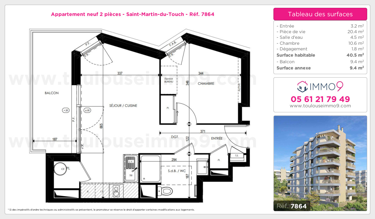 Plan et surfaces, Programme neuf Toulouse : Saint-Martin-du-Touch Référence n° 7864