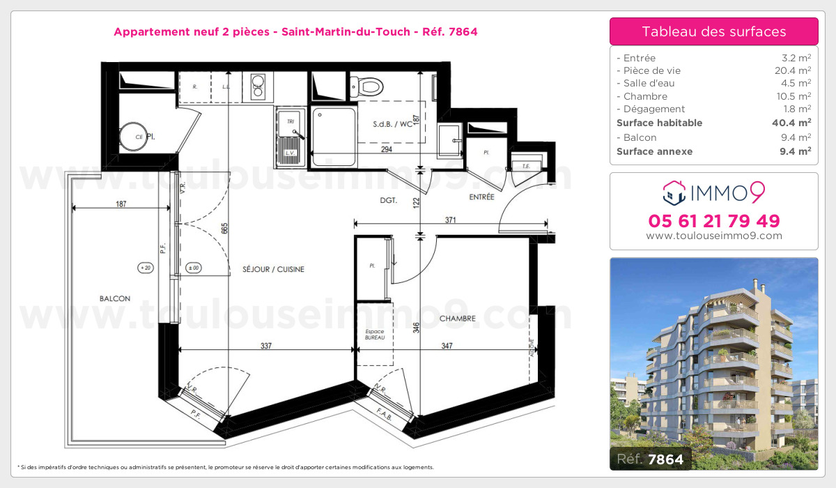 Plan et surfaces, Programme neuf Toulouse : Saint-Martin-du-Touch Référence n° 7864