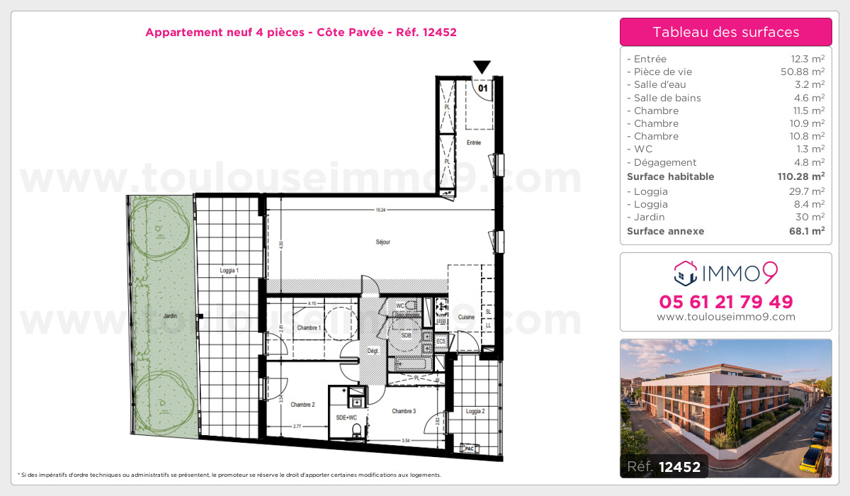 Plan et surfaces, Programme neuf Toulouse : Côte Pavée Référence n° 12452